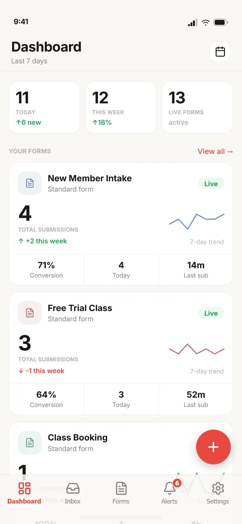 FitForms Mobile screen