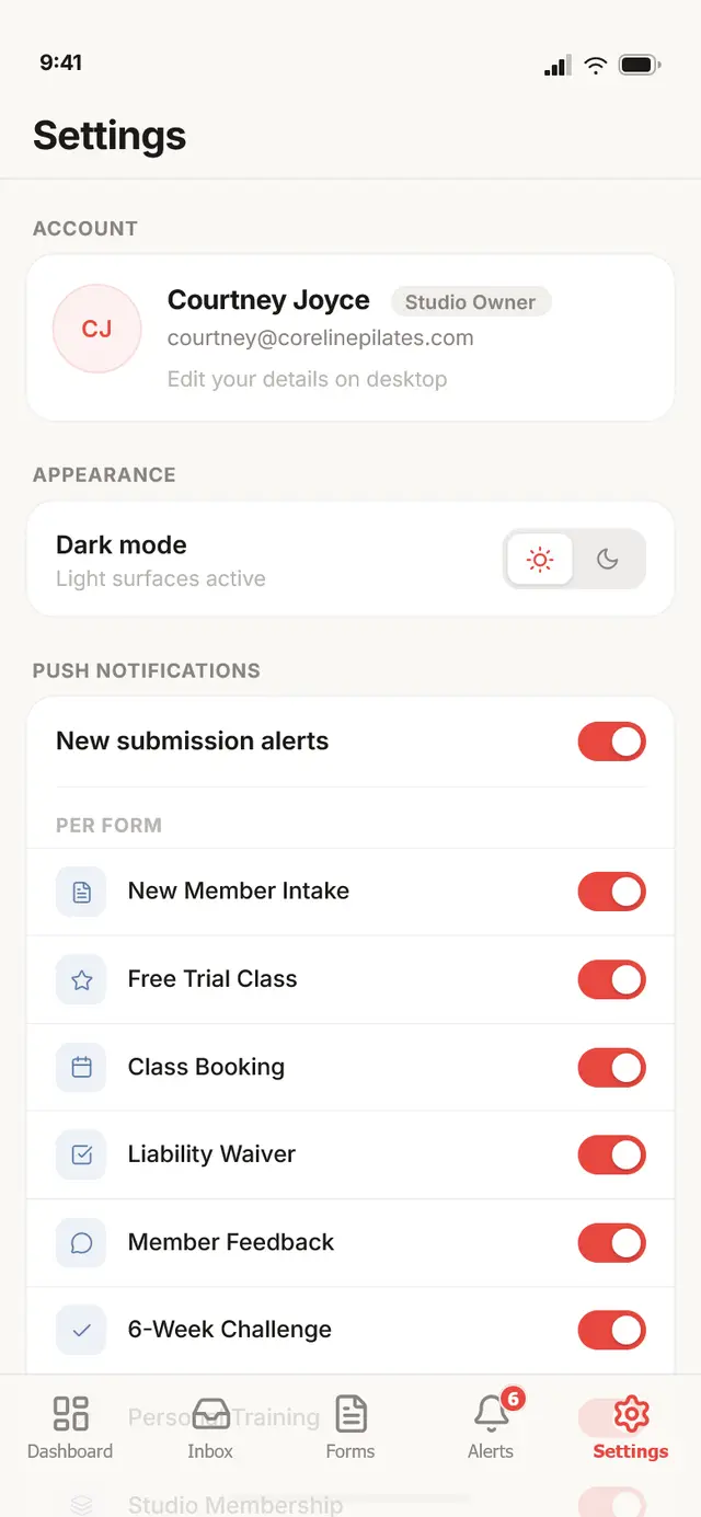 Settings · appearance