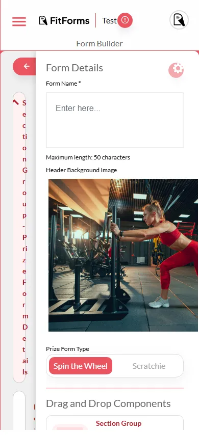 Builder sidebar collapsed to vertical stacked letters