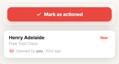Mark as actioned button above the submission card