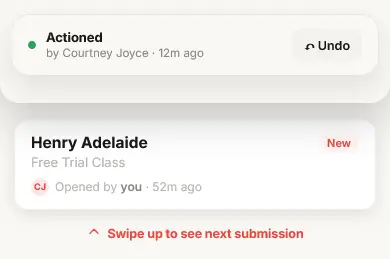 Actioned confirmation with Undo and swipe-up prompt